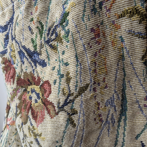 Vintage Floral Tapestry Tote Bag Purse - Beige, Yellow, Blue, Green OS - Picture 2 of 5